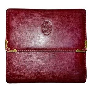 Cartier Red Tri-fold Wallet with Gold Accents